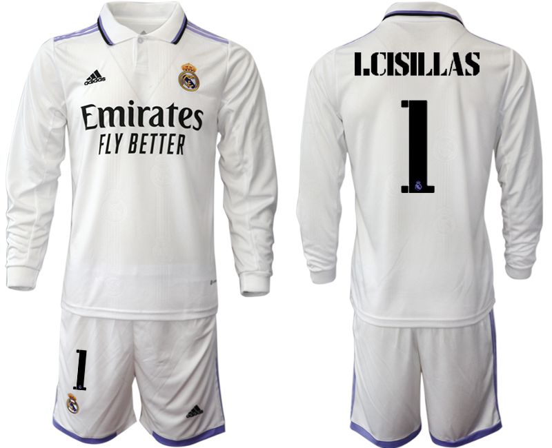 Men 2022-2023 Club Real Madrid home long sleeve white #1 Soccer Jersey